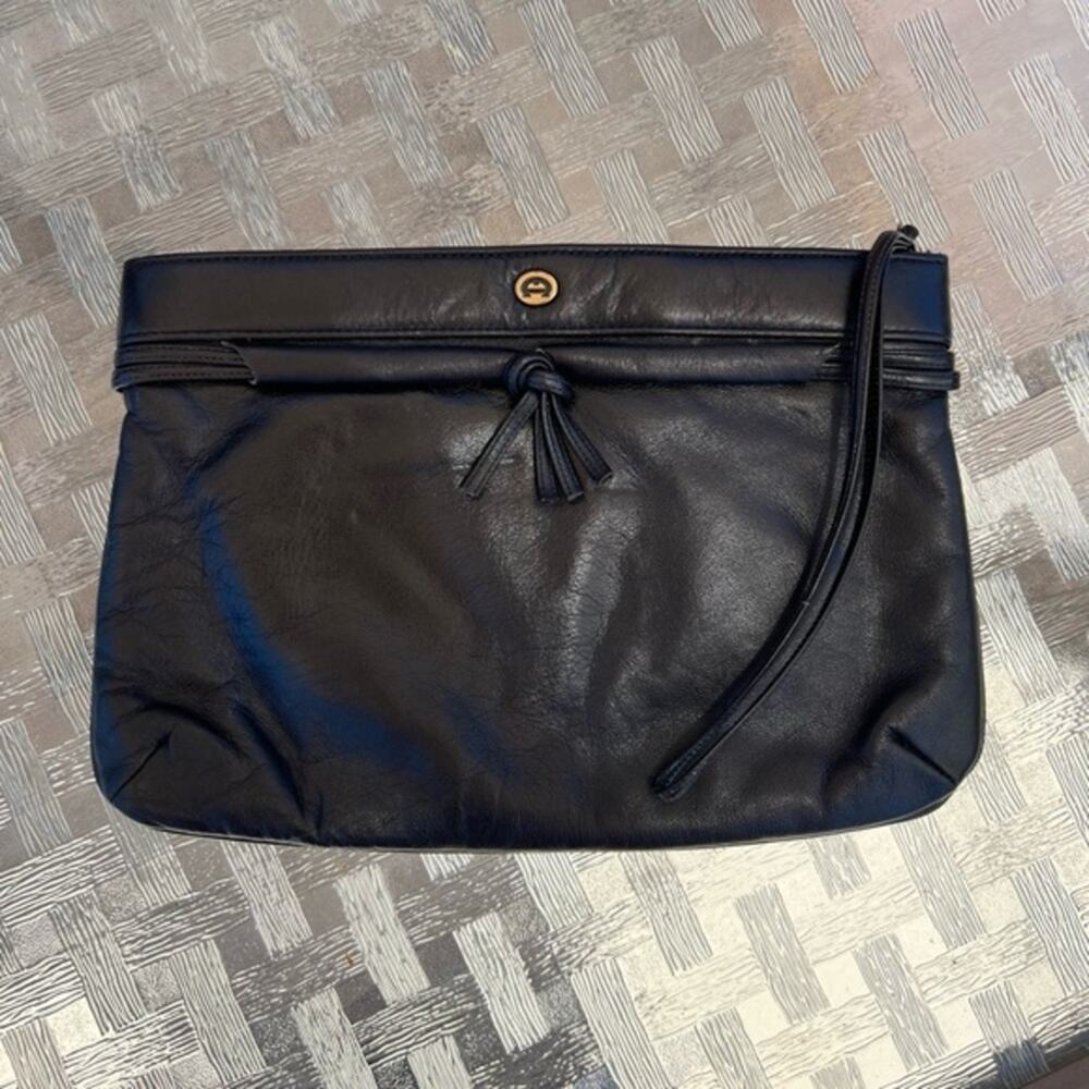 Etienne Aigner Vintage Black Leather Clutch Bag